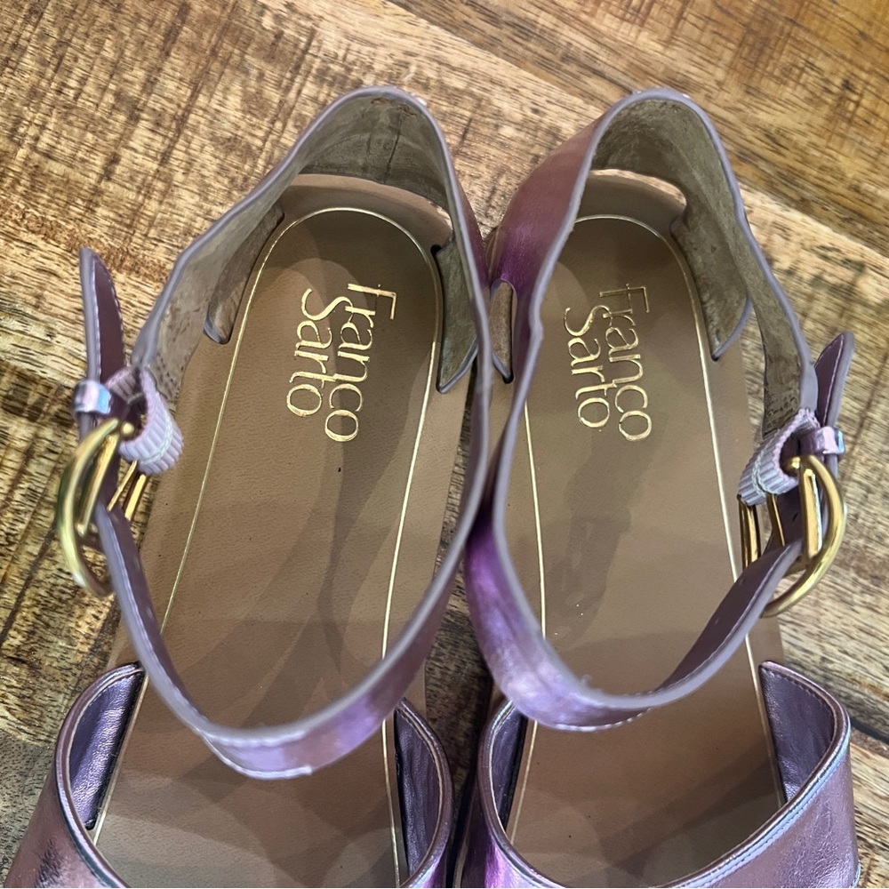 Franco Sarto Ruth Thong Sandals Pink Metallic Ankle Strap Size 10 New - Picture 6 of 9